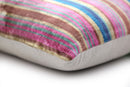 Colorful Striped Velvet Pillow – 16x16 Handmade Ikat Throw Cushion