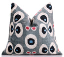 Gray Evil Eye Pattern Silk Velvet Pillow – 16x16 in