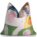 Handmade Velvet Abstract Pillow – 24x24" Pastel Ikat Silk Cushion