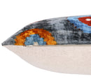 Handmade Velvet Circle Pillow – 16x24" Gray Blue & Orange Silk Cushion