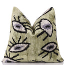 Handmade Evil Eye Silk Velvet Pillow – 16x16 Green & Black Cushion