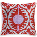 Handmade Red & Lilac Ikat Velvet Pillow – 16x16 Silk Cushion
