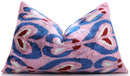 Pink & Blue Heart Pattern Velvet Pillow – Handmade 16x24 Lumbar
