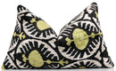 Black & Olive Ikat Velvet Pillow – Handmade 16x24 Medallion Design