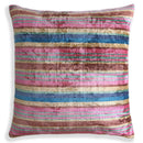 Colorful Striped Velvet Pillow – 16x16 Handmade Ikat Throw Cushion