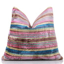 Colorful Striped Velvet Pillow – 16x16 Handmade Ikat Throw Cushion