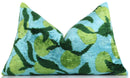 Leaf Green & Aqua Velvet Pillow – Handmade 16x24 Botanical Design