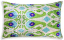 Luxury Silk Velvet Pillow 16x24 – Handmade Green & Turquoise Ikat Lumbar Cushion