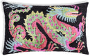 Luxury Silk Velvet Pillow 16x24 – Handmade Black Dragon Lumbar Cushion with Vibrant Colors