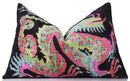 Luxury Silk Velvet Pillow 16x24 – Handmade Black Dragon Lumbar Cushion with Vibrant Colors