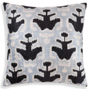 Light Blue Black Silk Velvet Pillow – 20x20 Handmade Ikat Throw Cushion