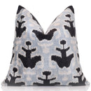 Light Blue Black Silk Velvet Pillow – 20x20 Handmade Ikat Throw Cushion