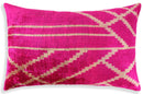 Luxury Fuchsia Pink Silk Velvet Throw Pillow 16x24 – Handmade Geometric Lumbar Cushion
