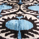 Blue Black Geometric Silk Velvet Pillow – 20x20 Handmade Ikat Throw Cushion