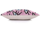 Luxury Pink Evil Eye Velvet Pillow 16x24 – Handmade Silk Lumbar Cushion with Bohemian Charm