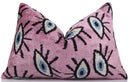 Luxury Pink Evil Eye Velvet Pillow 16x24 – Handmade Silk Lumbar Cushion with Bohemian Charm