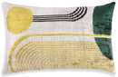 Luxury Silk Velvet Pillow 16x24 – Handmade Modern Geometric Lumbar Cushion in Yellow & Green