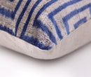 Luxury Silk Velvet Pillow 16x24 – Handmade Blue Geometric Square Lumbar Cushion