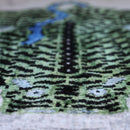 Handmade Green Tiger Velvet Lumbar Pillow 16x24 – Artisan Silk Cushion with Blue Accents