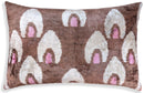 Handmade Brown Velvet Lumbar Pillow 16x24 – Ivory & Pink Arch Motif Designer Cushion