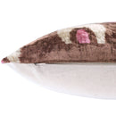 Handmade Brown Velvet Lumbar Pillow 16x24 – Ivory & Pink Arch Motif Designer Cushion