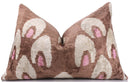 Handmade Brown Velvet Lumbar Pillow 16x24 – Ivory & Pink Arch Motif Designer Cushion