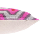 Luxury Silk Velvet Pillow 16x24 – Handmade Pink & Gray Geometric Lumbar Cushion with Red Accents