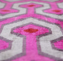 Luxury Silk Velvet Pillow 16x24 – Handmade Pink & Gray Geometric Lumbar Cushion with Red Accents