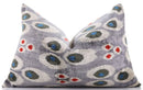 Luxury Gray Velvet Pillow 16x24 – Handmade Silk Lumbar Cushion with Modern Circle Motifs