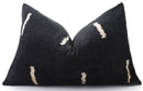 Luxury Minimalist Black Velvet Pillow 16x24 – Handmade Silk Lumbar Cushion with Ivory Accents