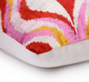 Pink Red Wave Silk Velvet Pillow – 20x20 Handmade Ikat Throw Cushion