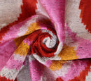 Pink Red Wave Silk Velvet Pillow – 20x20 Handmade Ikat Throw Cushion