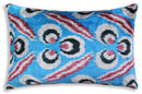 Blue Silk Velvet Ikat Lumbar Pillow 16x24 – Handmade Luxury