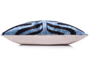Blue Black Zebra Silk Velvet Pillow – 16x16 Handmade Ikat Cushion