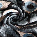 Gray Blue Eye Silk Velvet Lumbar Pillow – 16x24 Handmade Ikat Luxury Cushion
