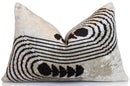 Black Silver Geometric Silk Velvet Lumbar Pillow – 16x24 Handmade Modern Cushion