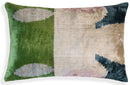 Green and Beige Abstract Silk Velvet Pillow 16x24 Handmade Luxury Cushion