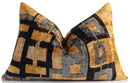 Bronze and Blue Geometric Silk Velvet Pillow 16x24 Handmade Luxury Cushion