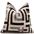 Black & Silver Maze Silk Velvet Pillow 16x16 Handmade Luxury Cushion