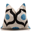 Blue & Black Geometric Silk Velvet Pillow 16x16 Handmade Luxury Cushion