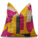 Abstract Silk Velvet Pillow 20x20 in Handmade Geometric Luxury Accent Cushion