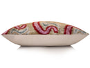 Hand-Knotted Scroll Ikat Silk Velvet Pillow - 20x20 Sand & Raspberry