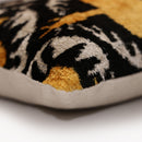 Luxury Black and Gold Silk Velvet Ikat Lumbar Pillow 16x24 Inch with Down Insert