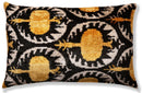 Luxury Black and Gold Silk Velvet Ikat Lumbar Pillow 16x24 Inch with Down Insert