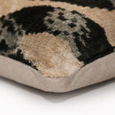 Luxury Black and Natural Silk Velvet Ikat Lumbar Pillow 16x24 Inch with Down Insert