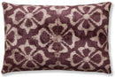 Luxury Silk Velvet Ikat Pillow in Mulberry and Cream 16x24 Inch with Down Feather Insert