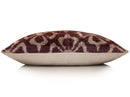 Luxury Silk Velvet Ikat Pillow in Mulberry and Cream 16x24 Inch with Down Feather Insert