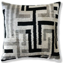 Hand-Knotted Geometric Maze Silk Velvet Pillow - 20x20 Black & Silver