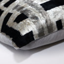 Hand-Knotted Geometric Maze Silk Velvet Pillow - 20x20 Black & Silver