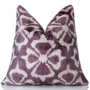 Hand-Knotted Plum Ikat Silk Velvet Pillow - 16x16 Organic Vegetable Dyed